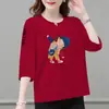 Camiseta de manga corta transfronteriza de comercio exterior para mujeres de mediana edad y mayores, top holgado de talla grande que cubre el abdomen, camiseta modeladora
