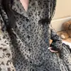Pijama Retro de Leopardo para Mujer, Cardigan de Terciopelo Alemán con Solapa y Encaje, Set de Pijama de Manga Larga para Otoño e Invierno, Venta al por Mayor Transfronteriza