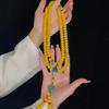 Pulsera original hecha a mano de jade dorado, cuentas de abalorio de cera de abeja amarilla de bodhi completo de 108 para hombres y mujeres, cuentas de manzana, cuentas de hilo manual
