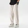 Pantalones de hombre color blanco roto, corte recto holgado, modernos y versátiles, pantalones casuales finos y transpirables para verano, ajuste cónico elástico, talla grande