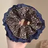 Scrunchie Floral de Cetim Azul com Bolinhas para Mulheres, Prendedor de Cabelo de Coque de Alta Qualidade, Acessório para Rabo de Cavalo Baixo
