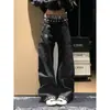 Pantalones anchos de retazos con estampado de estrella retro americana y leopardo, pantalones vaqueros de imitación de dos piezas, estilo callejero para mujer, pantalones largos únicos y modernos, unisex