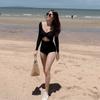 Traje de baño de una pieza para mujer, estilo Ins Dongdaemun Corea del Sur, simple, sin espalda, manga larga, protección solar, sexy, aguas termales, cintura alta, conservador
