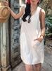 Huang Zheng Vestido Chaleco Holgado sin Mangas de Doble Bolsillo Simple para Mujer Verano 2025 Casual Cómodo FA520232