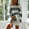 Spot Amazon 2024 Otoño e Invierno Cuello Redondo Manga Larga Rayas Tejido de Punto Transfronterizo para Mujer Manga de Campana Holgado Tejido de Punto