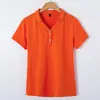 Primavera e Verão Nova Camiseta Feminina de manga curta Solid Color All-match Roupas estilo coreano Botão de Lapela Slim-fit Top 6702