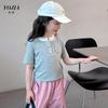 Camiseta de Manga Corta para Niña YOJIA 2024 Nuevo Estilo Coreano Ajustada para Niña Top a Juego de Colores para Niño Grande Vestido de Verano para Niños