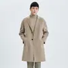 Abrigo de cachemira de doble cara estilo coreano para otoño e invierno para hombre, traje de longitud media holgado fuera de temporada con hombros caídos, gabardina de lana