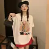 Camiseta Simples com Estampa de Desenho Manga Curta para Mulheres, Casual de Verão para o Trabalho Estilo Coreano, Top Oversized Que Esconde a Figura, Tendência