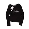 Nuevo Diseño de Estampado de Letras y Estrellas de Nicho para Primavera y Otoño Moda Versátil Tops de Manga Larga y Camisetas Base para Mujer