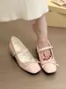¡Amable! Zapatos Mary Jane dulces con lazo para mujer, versión coreana, punta redonda, tacón grueso, estilo primavera