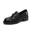 Mocassins femininos de plataforma com salto grosso em couro legítimo 2026 Outono novo estilo retrô britânico sapatos pequenos de couro sapatos únicos marrons