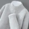 Outono Inverno 100% Lã Pura Cardigã com Zíper Roupa Externa Masculina Tricô Engrossado Gola Alta Meio Suéter de Caxemira Camada Externa Top