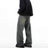 Jeans de ajuste limpio retro americano desgastados para hombres y mujeres, pantalones casuales holgados de pierna ancha vintage de alta gama