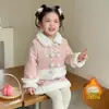 Roupa de Ano Novo para Meninas Conjunto Quiltado Espesso de Hanfu Infantil Roupas de Inverno para Crianças Pequenas Roupas de Ano Novo Bebê Estilo Chinês Roupas da Moda