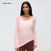 Dq26100 Blusa Esportiva Longa Floral com Desconto para Mulheres Decote V Afunilada na Cintura Emagrecedora Roupa para Yoga Camiseta Fitness