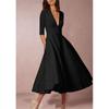 2024 Elegante Otoño e Invierno Europeo y Americano Nuevo Vestido Sexy de Manga Media con Escote en V Profundo Popular en Ebay Falda Midi