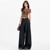 Jeans de Pierna Ancha Tencel Azul Oscuro Lezel para Mujer Verano Cintura Alta Anti-Arrugas Pequeños Sueltos Rectos Pantalones Sección Delgada