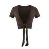 Cardigan Curto de Manga Curta com Amarração Estilo Coreano para Mulheres 2026 Chegada de Verão Conjunto Design em Camadas Top Curto Slim