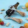 Abridor de Garrafa de Aço Inoxidável Novo Abre-Latas Suporta em Pé Abridor de Garrafa Cabo com Textura de Madeira Artificial Abre-Tampas Compacto Criativo Abridor de Cerveja Garra de Gato