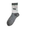 Calcetines de Lana Fair Isle para Otoño e Invierno para Mujer, Engrosados y Cálidos, Calcetines de Media Pantorrilla con Estilo Étnico Vintage, Calcetines Holgados