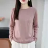 Suéter de crochê com gola redonda, malha grossa, novo para 2026, para mulheres, corte solto, elegante, top básico casual na cor rosa