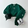 Traje de Moda Ins para Niños Otoño e Invierno Nuevo Patrón de Letras para Niños y Niñas Suéter Holgado Casual de Cuello Redondo Conjunto de Dos Piezas