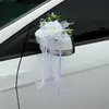 Decoración de Flores para Espejo Retrovisor de Coche de Boda, Rosas Artificiales, Guirnaldas de Cinta, Decoración para el Coche de Boda de la Novia y el Novio, Flores para Manillar