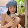 Boina Jeans em Formato de Coração para Mulheres, Versão Coreana para Primavera e Verão, Boina Versátil que Afina o Rosto, Chapéu Estilo Japonês para Cabeça Grande