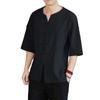 Camiseta Chinoiserie Masculina Roupas de Verão 2024 Fivela Chinoiserie Casual Retrô Camisa Manga Três Quartos Camiseta Masculina Tops Masculinos