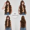 Suministrado Directamente del Fabricante, Peluca de Cabello Rizado Marrón Extra Larga Estilo Europeo y Americano para Comercio Exterior con Flequillo Recto o Lateral, Peluca Esponjosa para Cabeza Completa para Mujeres