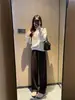 ¡Tela premium! Pantalones rectos de pierna ancha para mujer, mezcla de lana y cachemira, forro polar, gruesos, cintura elástica, tejido de punto fluido, para otoño e invierno