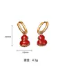 Nuevos Pendientes de Calabaza de Doble Cara Estilo Chino con un Toque de Lujo, Pendientes de Esmalte de la Fortuna Modernos y Elegantes, Accesorios Únicos y Versátiles para Orejas de Nácar