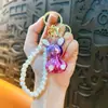 Chaveiro Criativo de Coelho de Diamante com Corrente de Pérolas Pingente Fofo para Bolsa Chaveiro de Carro Pegador Pequeno Presente Venda por Atacado
