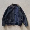 Chaqueta de mezclilla cruda con paneles y cuello de cuero estilo granero Yutang para hombre, nueva chaqueta de mezclilla tipo cárdigan de corte holgado para otoño e invierno para mujer