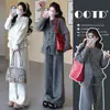 Nueva Colección Otoño/Invierno~Diseño Clásico Retro a Rayas de Color Contrastante con Lazo Pantalones de Pierna Ancha Suéter de Punto Conjunto Holgado para Mujeres Embarazadas