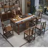 Novo Conjunto de Mesa de Chá e Cadeiras para Varanda Estilo Chinês Madeira Maciça Mesa para Preparo de Chá Mesa de Chá para Apartamento Pequeno Conjunto Integrado Mesa para Beber Chá Estilo Zen