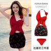 2025 Nuevo Traje de Baño Dividido Bikini para Mujer Tres Piezas Vacaciones Hermoso Rojo Blanco Impreso para Aguas Termales Traje de Baño