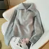 Suéter Pulóver de Media Cremallera con Cuello de Solapa para Otoño e Invierno para Mujer, Estilo Coreano, Cuello Alto, Ajuste Holgado, Tejido Elegante para Abrigo
