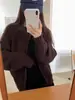Cardigan Tricô Chic Coreano Feminino Outono Inverno Solto Emagrecedor Retro Zíper Duplo Moda Manga Longa