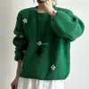 Comércio Exterior Aliexpress Outono e Inverno Casual Estilo Preguiçoso Solto Manga Lanterna Gola Redonda Bordado Tricô Blusa Suéter Feminino