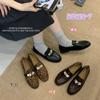 Sapatos Pequenos de Couro Estilo Britânico Coreano para Mulheres, Sapatos Casuais de Couro com Estampa de Leopardo Retro de Alta Qualidade, Mocassins Planos de Salto Baixo para o Dia a Dia