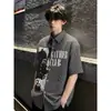 Camisa de Manga Corta con Estampado de Personaje Oscuro, Estilo Visual de Marca Original de Moda para Hombre, Camisa Fresca de Verano Holgada a Cuadros de Media Manga