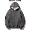 Jaqueta corta-vento de fleece pesado com forro sherpa para outono e inverno, moletom com capuz unissex, caimento solto, cardigã com ombros caídos