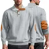 Suéter de punto jacquard transfronterizo con cuello alto y detalles de cuero, sudadera deportiva casual de manga larga con botones para hombre para otoño e invierno, nuevo modelo de Amazon