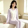 Conjunto de ropa interior básica de manga raglán con bloques de color para niños de otoño 26 juvenil Lyocell cuello redondo ropa para el hogar conjunto de dos piezas