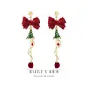 Brincos de Sino de Natal, Brincos com Design de Laço Vermelho, Presilhas de Orelha com Atmosfera Festiva, Brincos Sem Furo