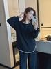 Jieaina Conjunto de Pijama Estilo Casual Simples Cor Contrastante Estético Feminino Outono e Inverno Novo Veludo Yunshu Gola Redonda Roupa de Casa
