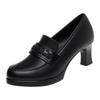 Sapatos Pretos de Couro Atacado do Fabricante para Mulheres, Sapatos Femininos Primavera e Outono, Saltos Agulha, Plataforma Impermeável, Sapatos de Salto Alto Versáteis e Elegantes