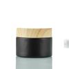 Frasco de Crema de Vidrio Negro Mate, Frasco para Crema Facial, Tapa con Grano de Madera, Frasco Recargable Cosmético para Crema de Ojos, Frasco Muestra Portátil para Viaje